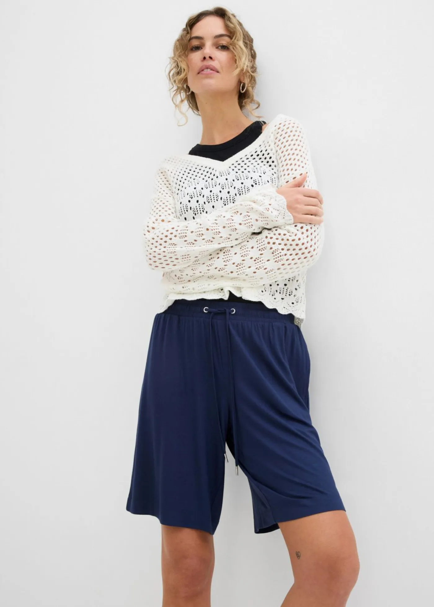 New Bermudas de punto de viscosa fluida Mujer Shorts|Básicos