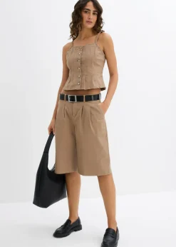 New Bermudas largas de mezcla de algodón elástico Mujer Conjuntos De Ropa|Shorts
