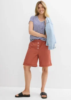 Hot Bermudas papertouch de mezcla de algodón Mujer Shorts|Pantalones