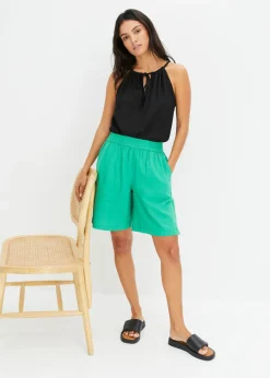 Online Bermudas sin cierre de mezcla de lino vaporoso Mujer Shorts|Pantalones