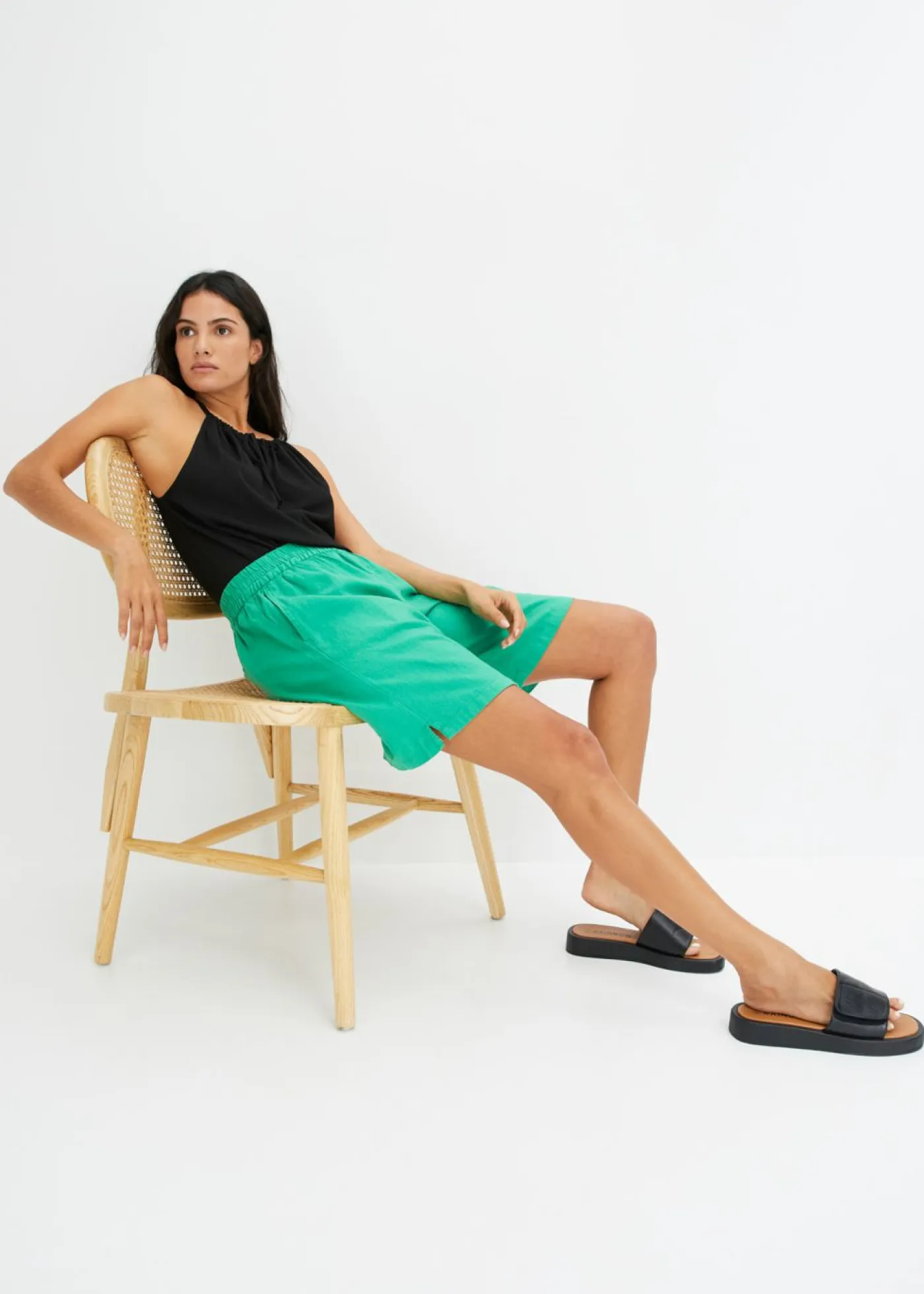 Online Bermudas sin cierre de mezcla de lino vaporoso Mujer Shorts|Pantalones
