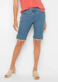 Hot Bermudas vaqueras con dobladillo de color Mujer Shorts
