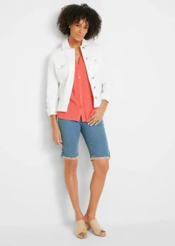 Hot Bermudas vaqueras con dobladillo de color Mujer Shorts