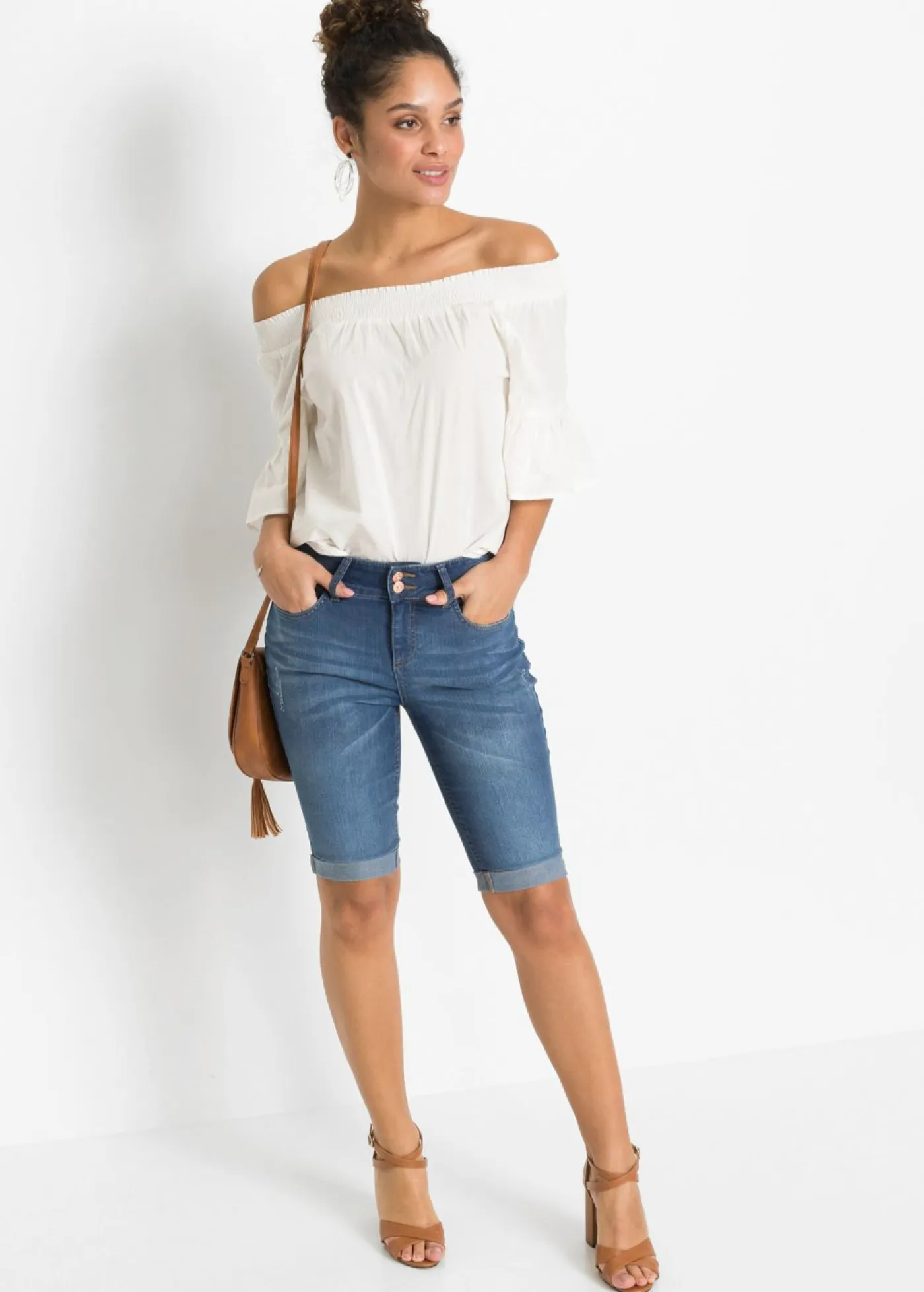 Outlet Bermudas vaqueras de talle medio Mujer Shorts|Vaqueros