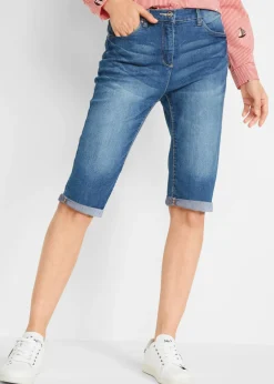Hot Bermudas vaqueras, elásticas, con bajo enrollado Mujer Shorts|Vaqueros
