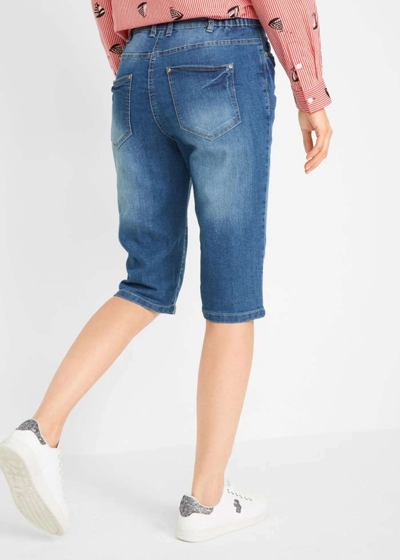Hot Bermudas vaqueras, elásticas, con bajo enrollado Mujer Shorts|Vaqueros