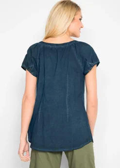 Best Blusa cold-dye de manga corta en algodón sostenible Mujer Camisas Y Blusas