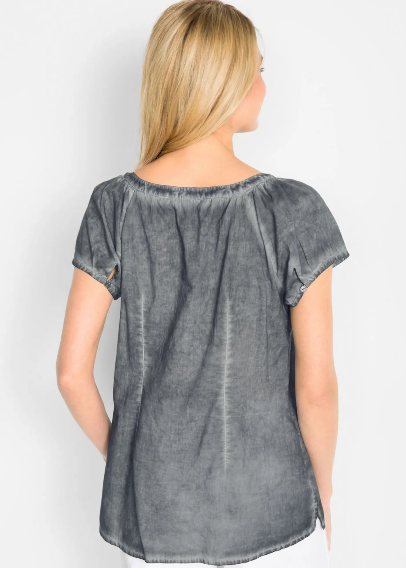 Blusa cold-dye de manga corta en algodón sostenible Mujer Camisas Y Blusas