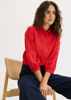 Outlet Blusa con bordado calado Mujer Camisas Y Blusas