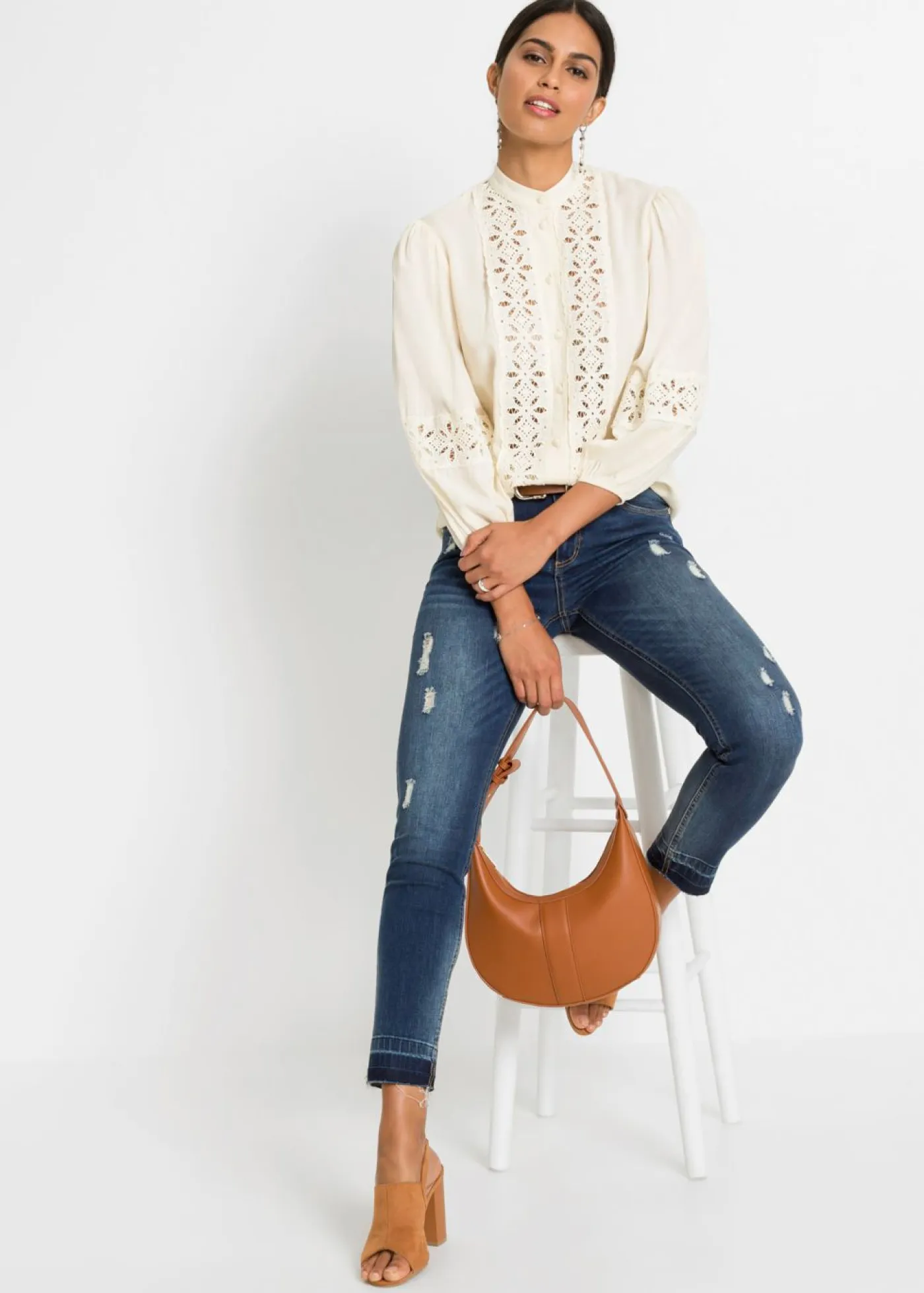 Outlet Blusa con encaje de mezcla suave de viscosa Mujer Camisas Y Blusas|Novedades