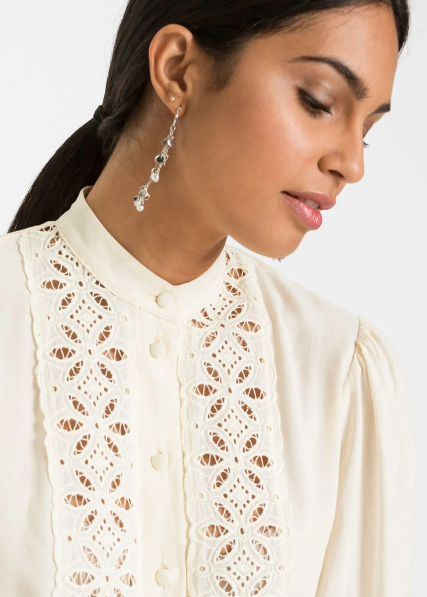 Outlet Blusa con encaje de mezcla suave de viscosa Mujer Camisas Y Blusas|Novedades