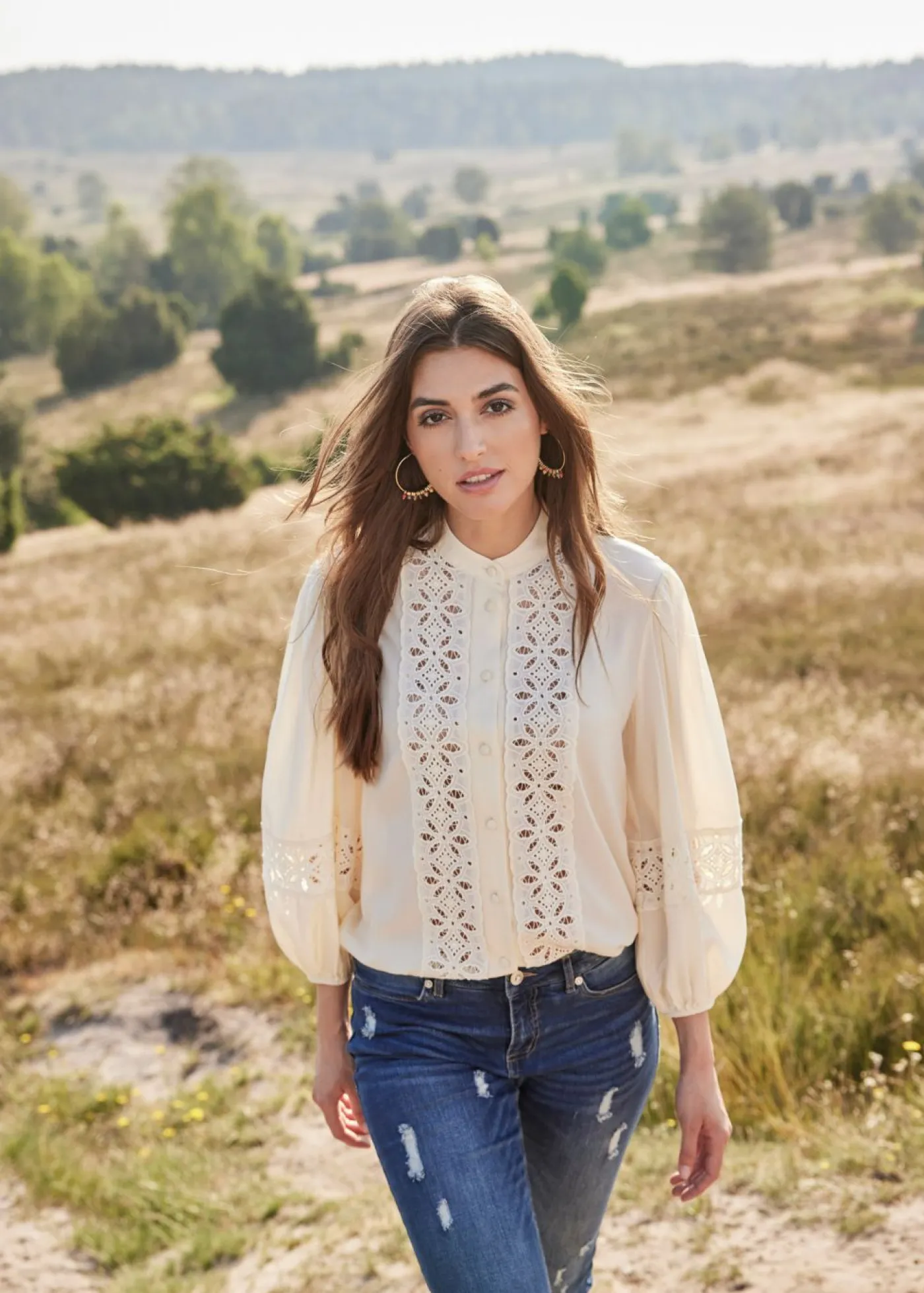 Outlet Blusa con encaje de mezcla suave de viscosa Mujer Camisas Y Blusas|Novedades