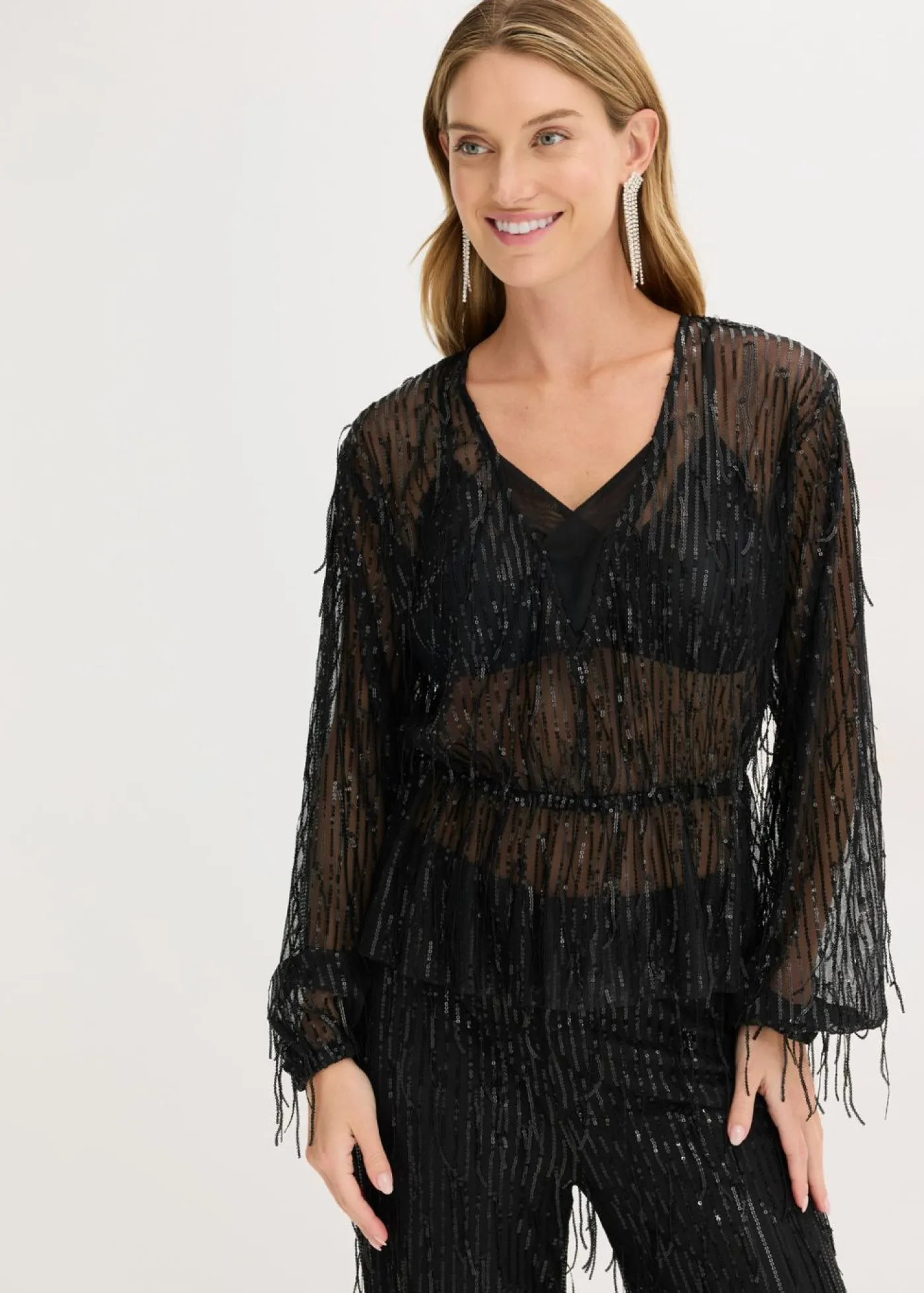 Best Blusa con lentejuelas y flecos Mujer Camisas Y Blusas