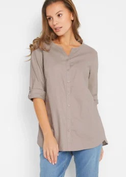 Blusa con lino y mangas 3/4 Mujer Camisas Y Blusas|Novedades