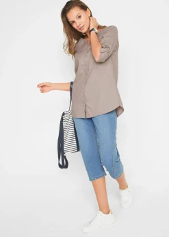 Blusa con lino y mangas 3/4 Mujer Camisas Y Blusas|Novedades