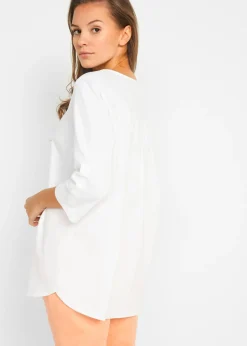 Hot Blusa con lino y mangas 3/4 Mujer Camisas Y Blusas|Novedades