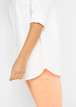Hot Blusa con lino y mangas 3/4 Mujer Camisas Y Blusas|Novedades