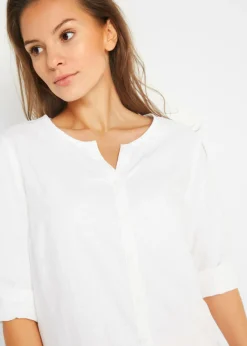 Hot Blusa con lino y mangas 3/4 Mujer Camisas Y Blusas|Novedades