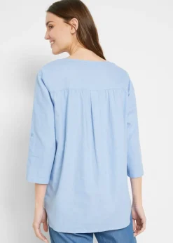 Discount Blusa con lino y mangas 3/4 Mujer Camisas Y Blusas|Novedades