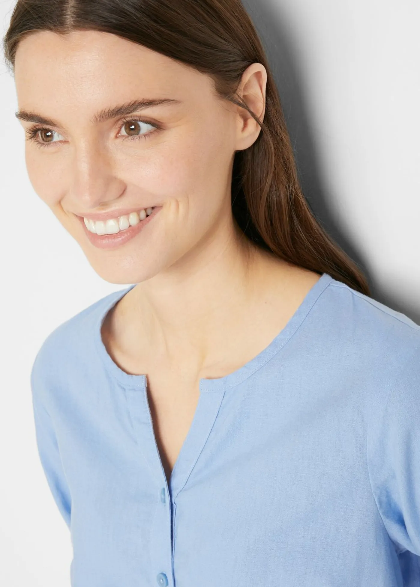 Discount Blusa con lino y mangas 3/4 Mujer Camisas Y Blusas|Novedades