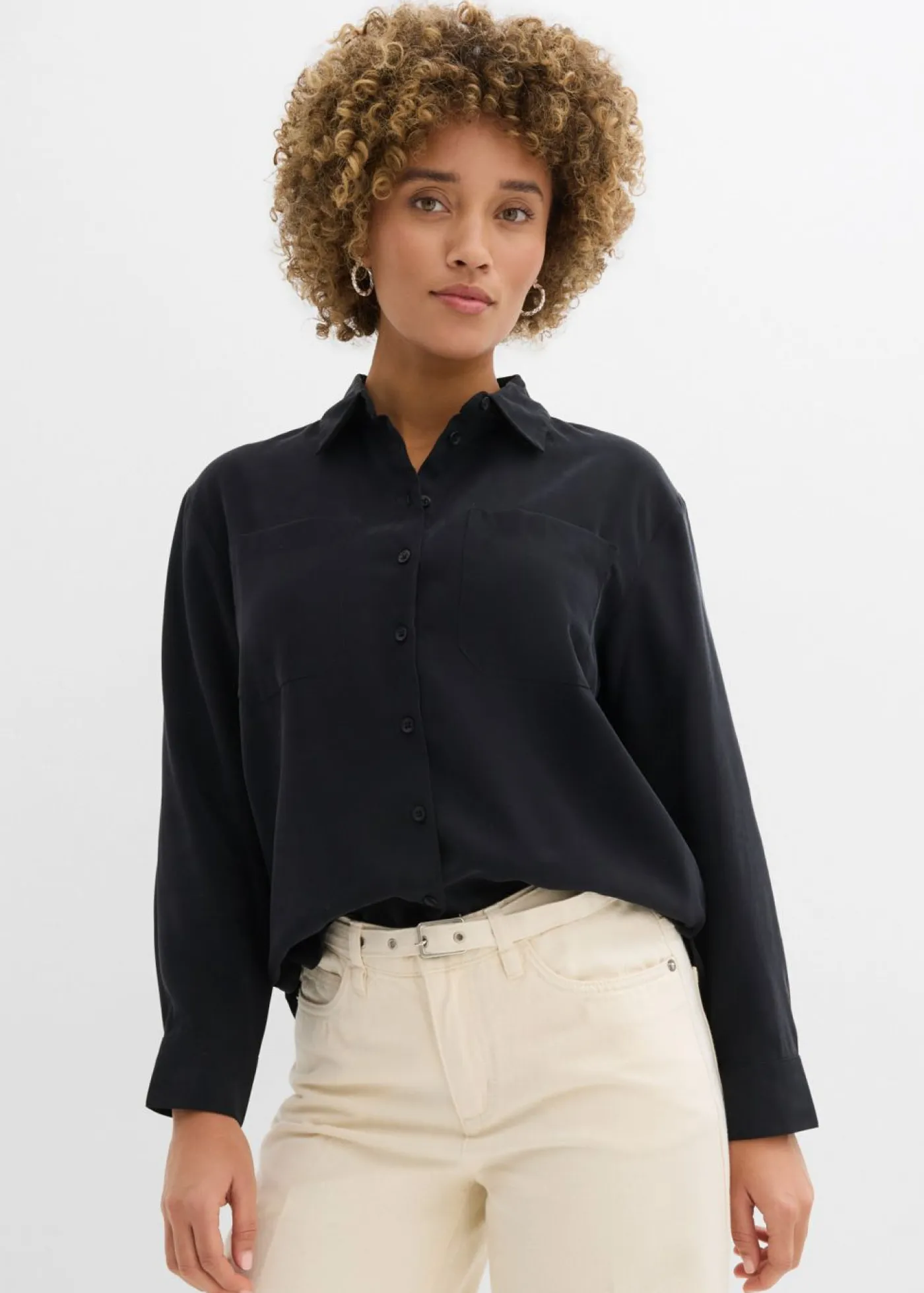 Online Blusa con mezcla de viscosa fluida Mujer Camisas Y Blusas|Novedades
