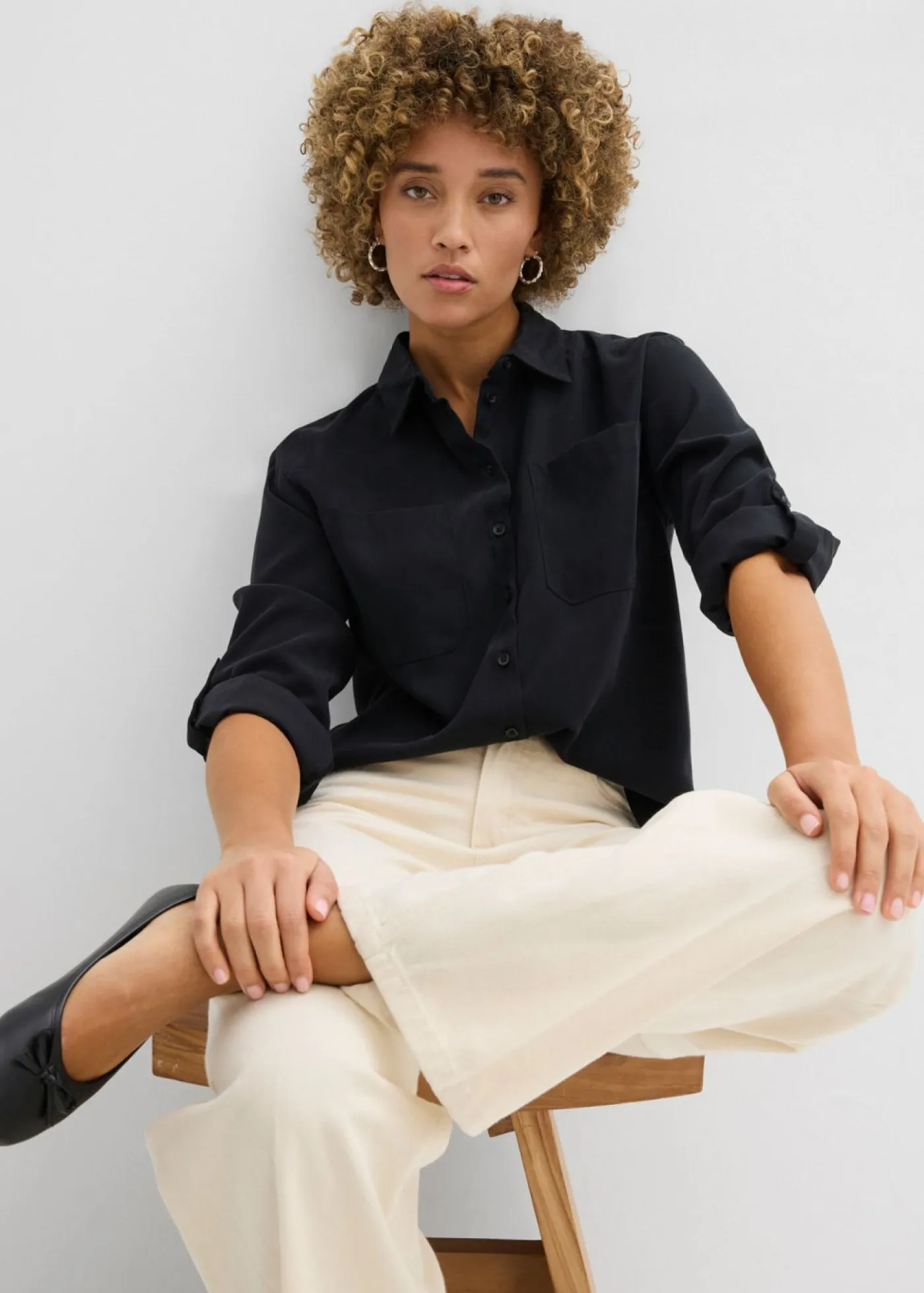Online Blusa con mezcla de viscosa fluida Mujer Camisas Y Blusas|Novedades