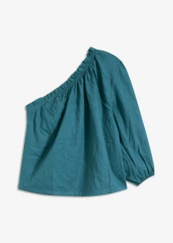 New Blusa con un hombro al descubierto y contenido de lino Mujer Camisas Y Blusas