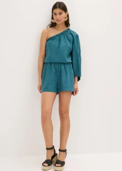 New Blusa con un hombro al descubierto y contenido de lino Mujer Camisas Y Blusas