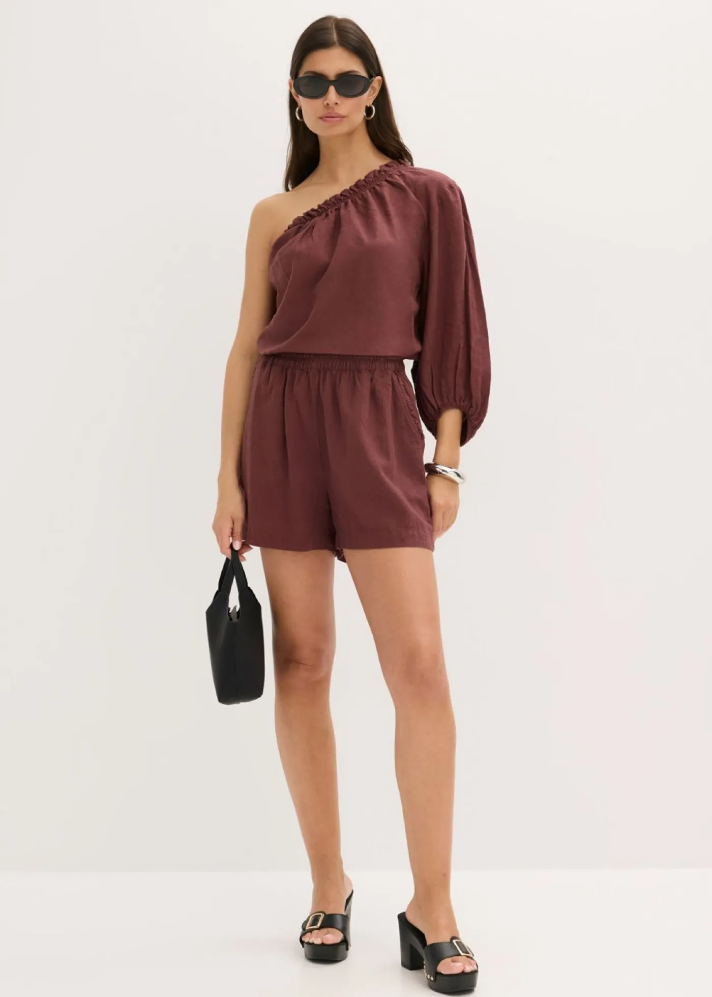 Hot Blusa con un hombro al descubierto y contenido de lino Mujer Camisas Y Blusas