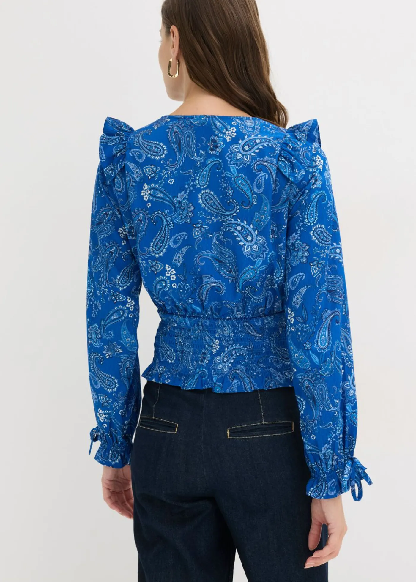 Outlet Blusa con volantes y nido de abeja Mujer Camisas Y Blusas