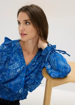 Outlet Blusa con volantes y nido de abeja Mujer Camisas Y Blusas