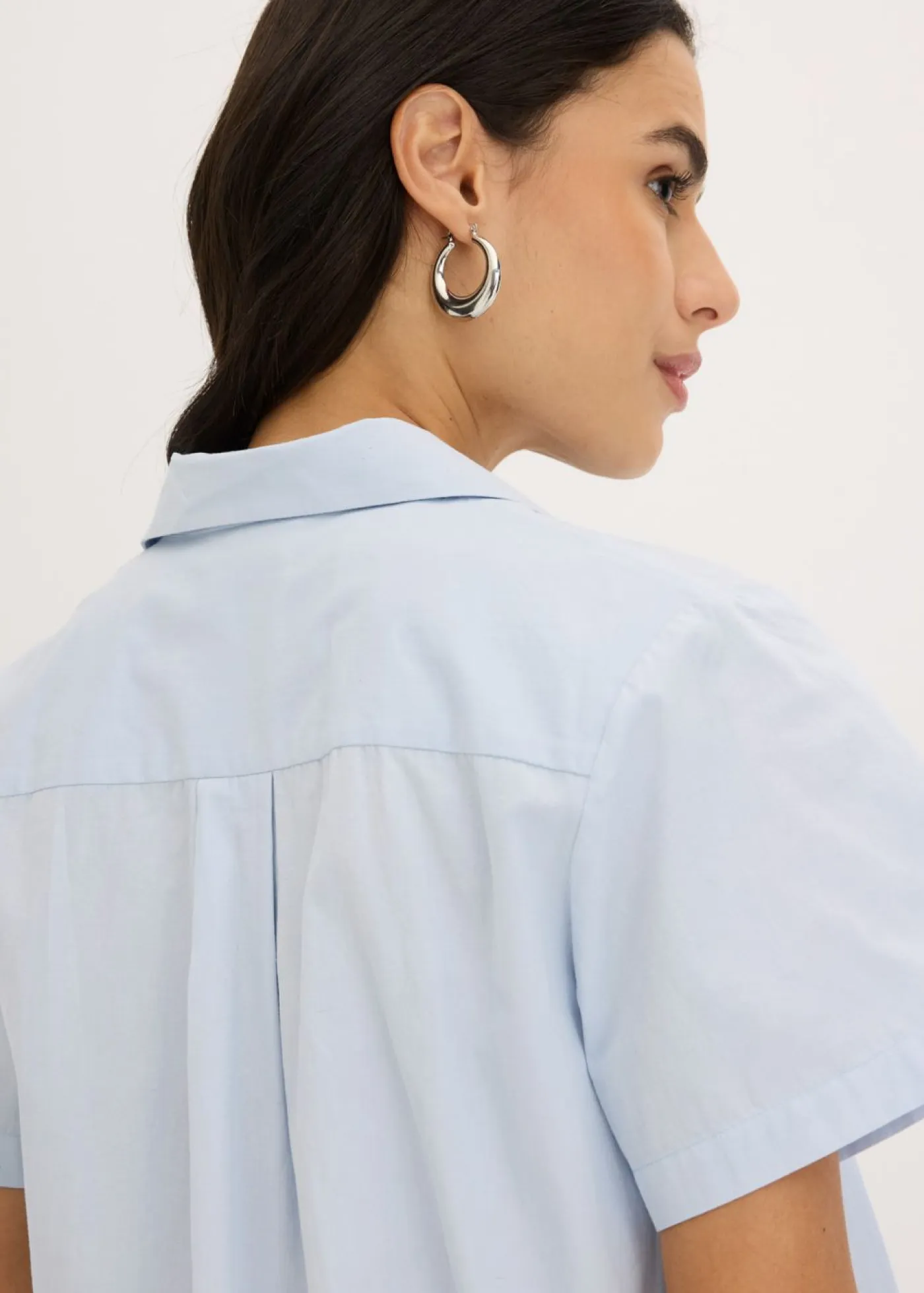 Blusa corta de popelín de algodón con manga corta Mujer Camisas Y Blusas