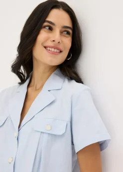 Blusa corta de popelín de algodón con manga corta Mujer Camisas Y Blusas