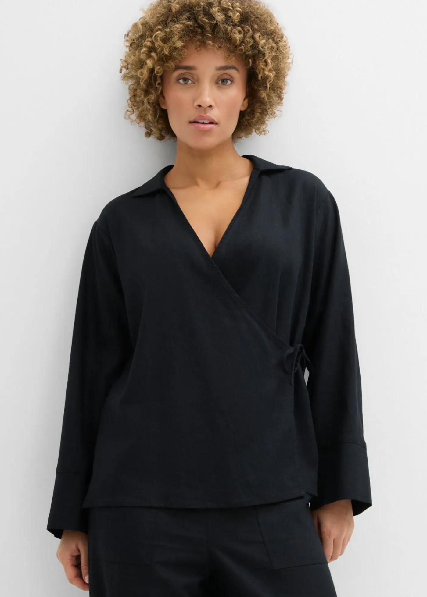 New Blusa cruzada de mezcla de lino Mujer Conjuntos De Ropa|Camisas Y Blusas