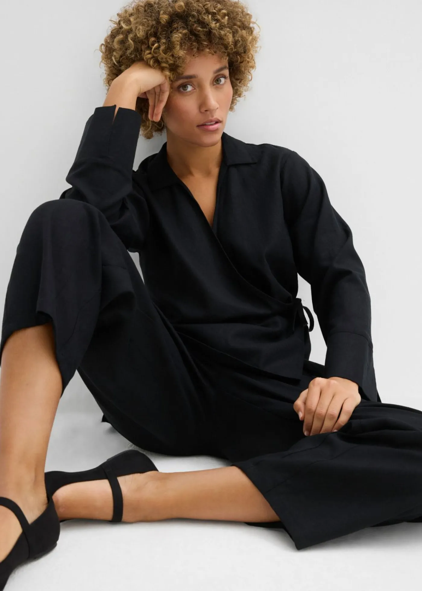 New Blusa cruzada de mezcla de lino Mujer Conjuntos De Ropa|Camisas Y Blusas