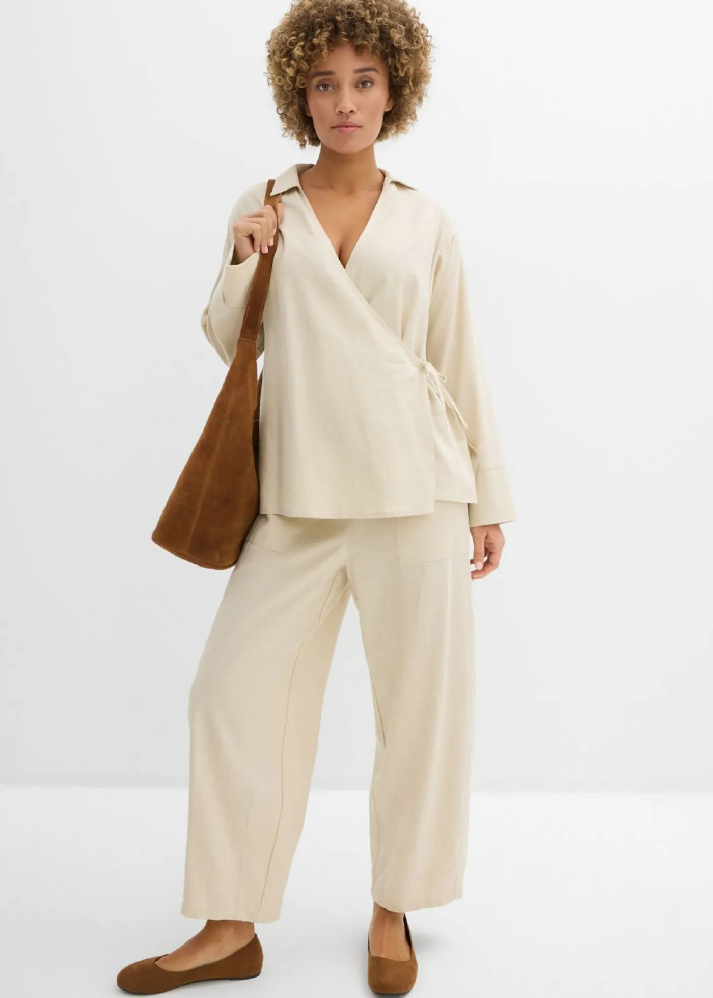 Hot Blusa cruzada de mezcla de lino Mujer Conjuntos De Ropa|Camisas Y Blusas