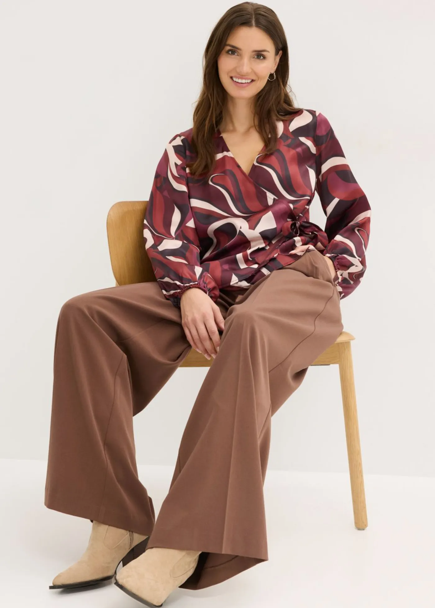 New Blusa cruzada de satén fluido Mujer Camisas Y Blusas