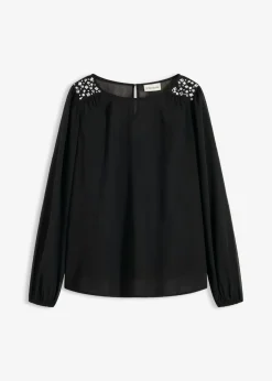 Online Blusa de gasa con adornos de piedras brillantes Mujer Camisas Y Blusas|Ropa Elegante