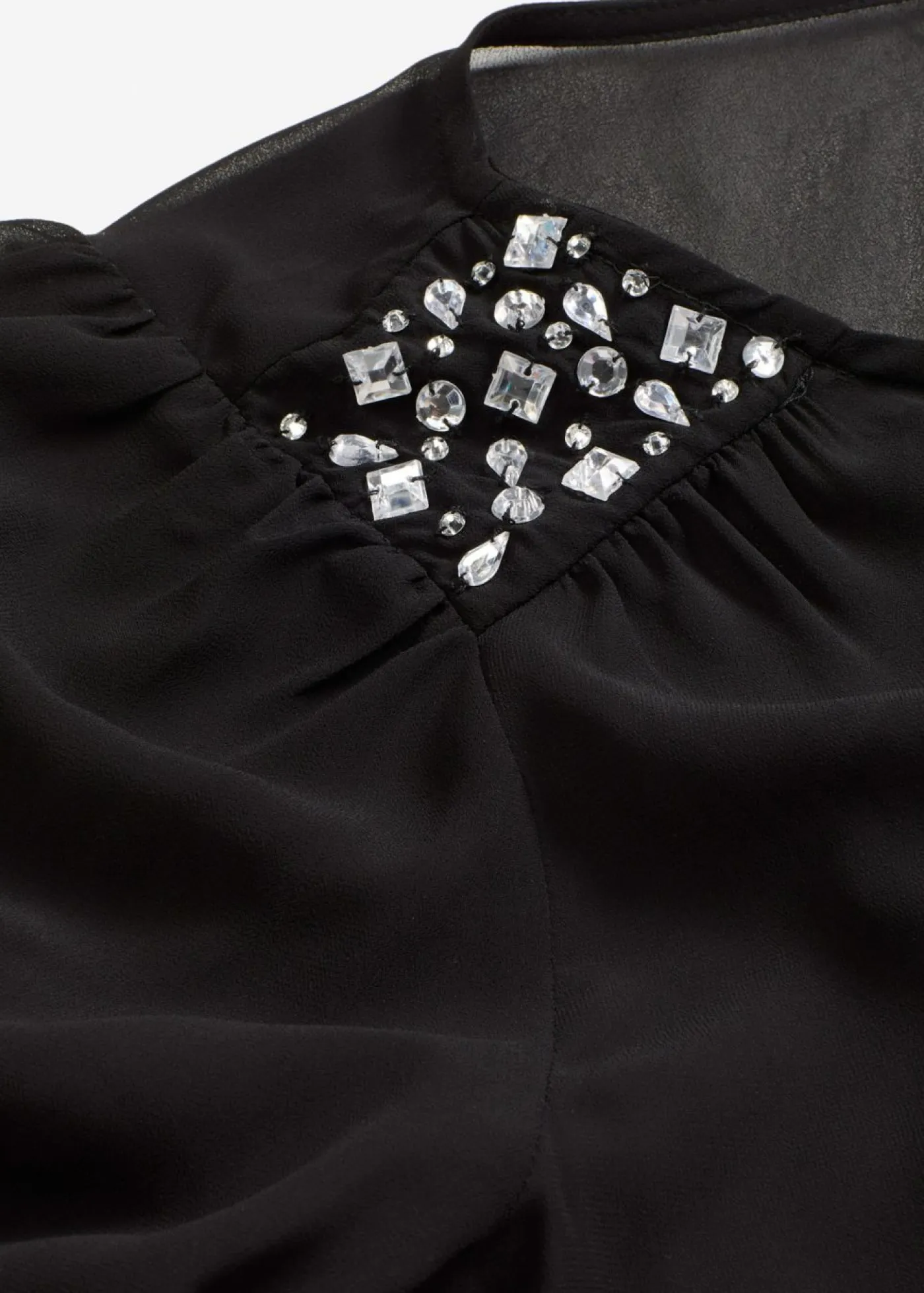 Online Blusa de gasa con adornos de piedras brillantes Mujer Camisas Y Blusas|Ropa Elegante
