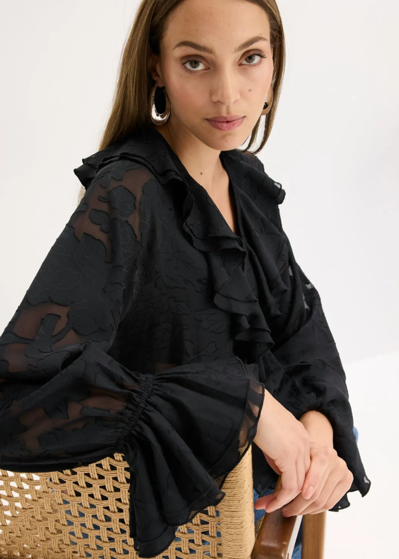 Clearance Blusa de gasa con ligeras transparencias Mujer Camisas Y Blusas