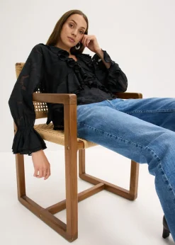 Clearance Blusa de gasa con ligeras transparencias Mujer Camisas Y Blusas