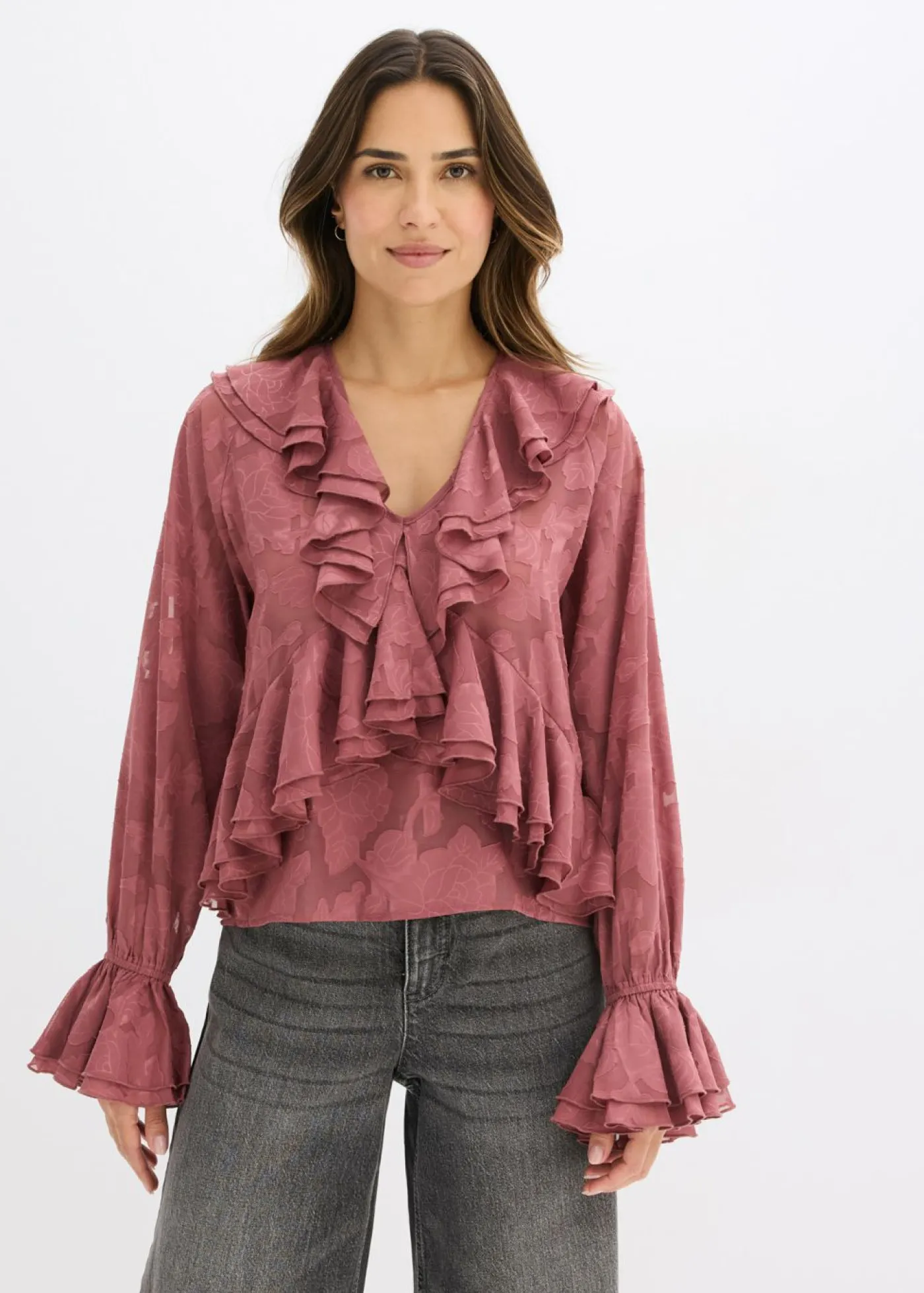 Clearance Blusa de gasa con ligeras transparencias Mujer Camisas Y Blusas