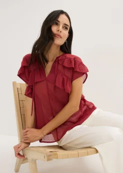 Blusa de gasa con volantes Mujer Camisas Y Blusas
