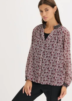 Outlet Blusa de gasa estampada con bordado Mujer Camisas Y Blusas