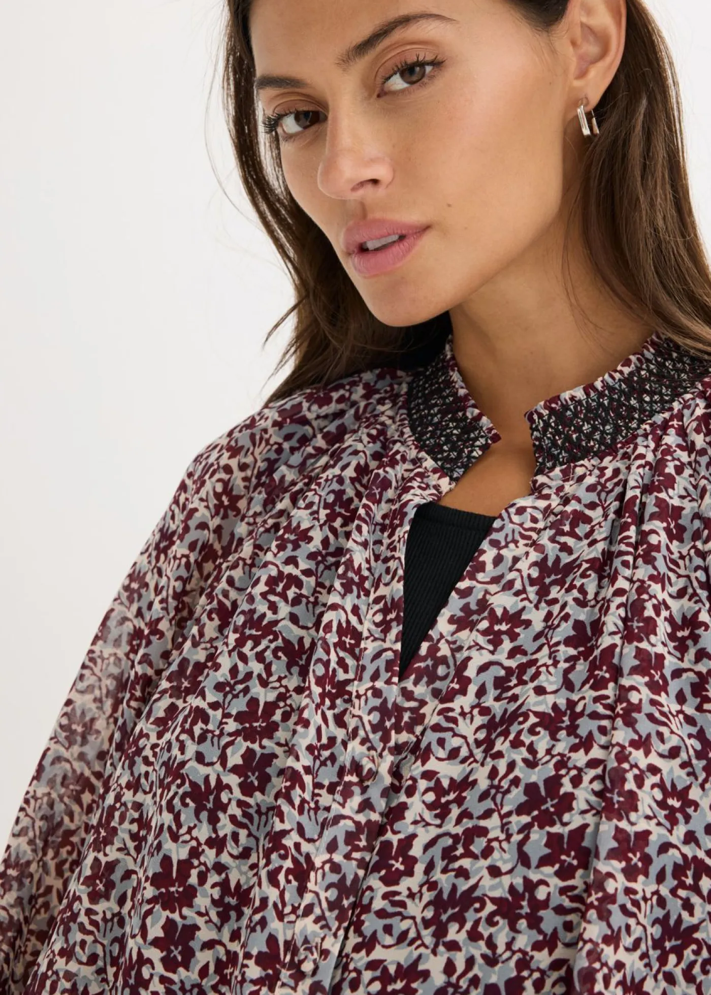 Outlet Blusa de gasa estampada con bordado Mujer Camisas Y Blusas