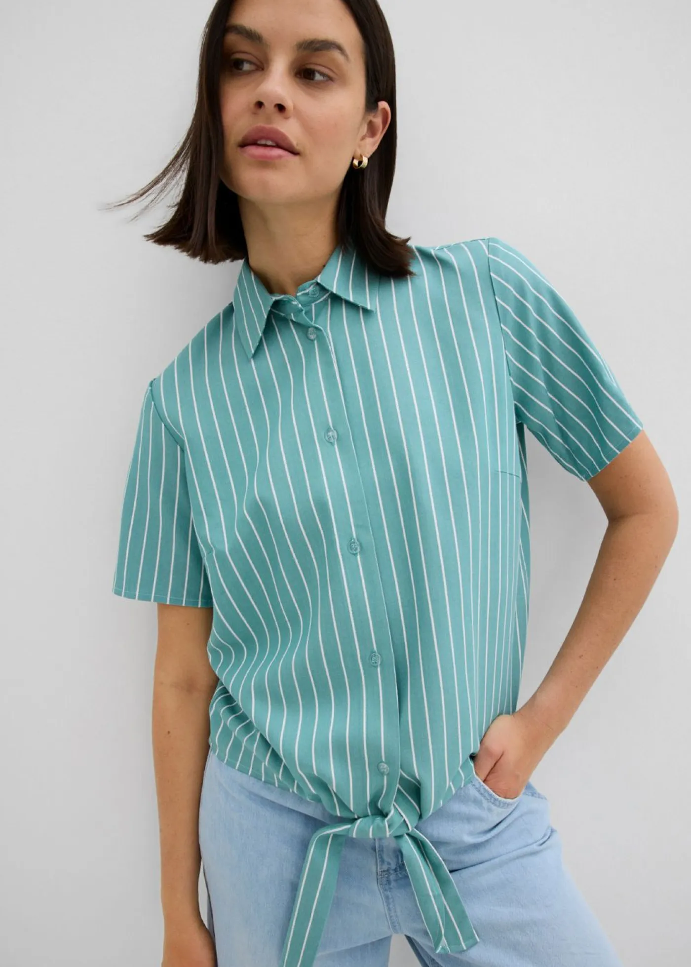 Discount Blusa de manga corta con detalle de nudo y diseño a rayas Mujer Camisas Y Blusas