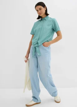 Discount Blusa de manga corta con detalle de nudo y diseño a rayas Mujer Camisas Y Blusas
