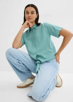 Discount Blusa de manga corta con detalle de nudo y diseño a rayas Mujer Camisas Y Blusas