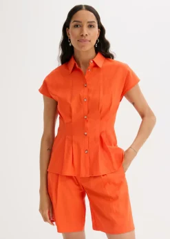 Discount Blusa de manga corta de mezcla de lino vaporoso Mujer Camisas Y Blusas