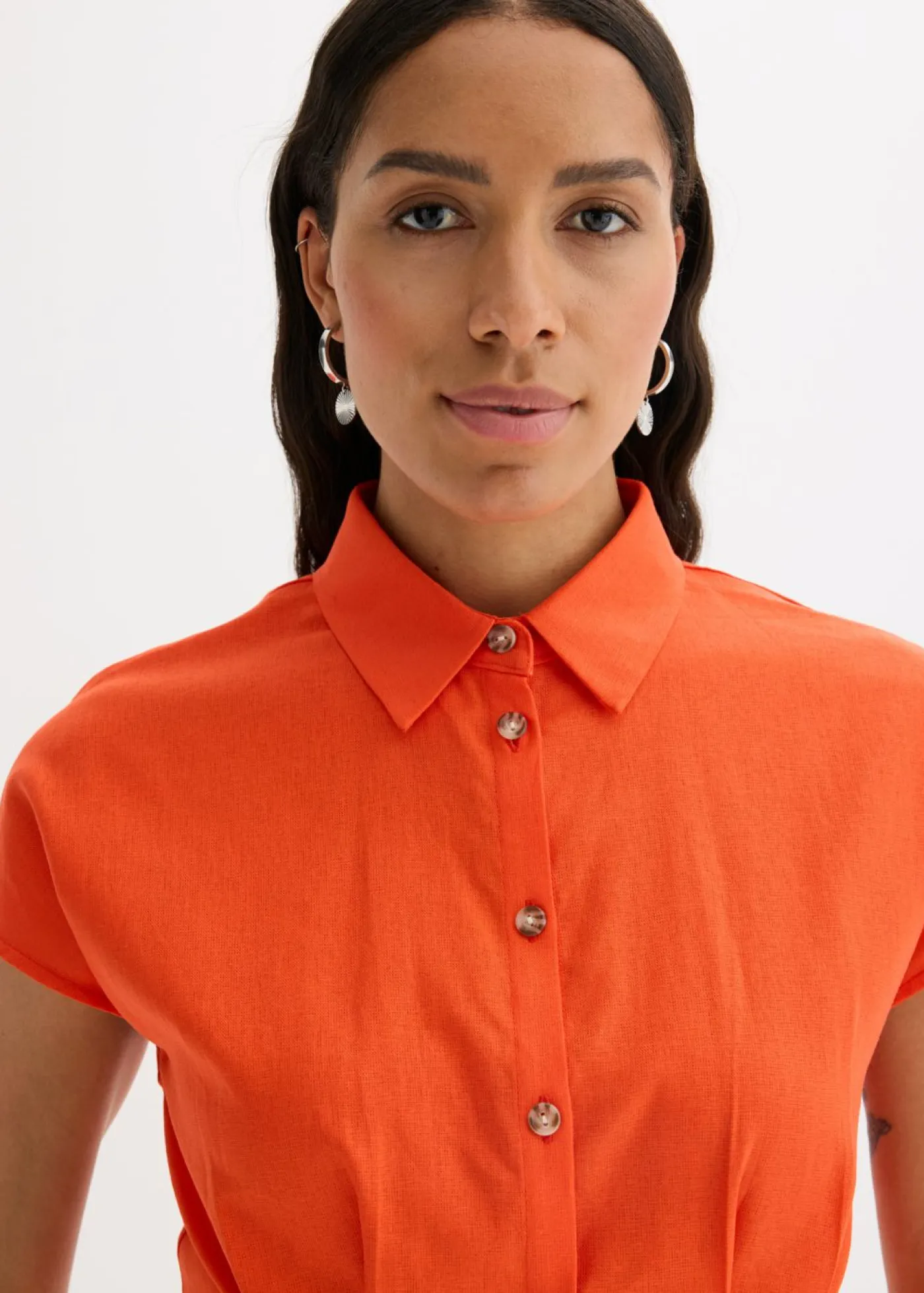 Discount Blusa de manga corta de mezcla de lino vaporoso Mujer Camisas Y Blusas